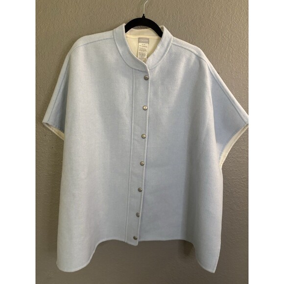 Chico's Women's Square Jacket S/M Oversized Zip & Snaps Casual Minimalists Blue - Picture 2 of 6